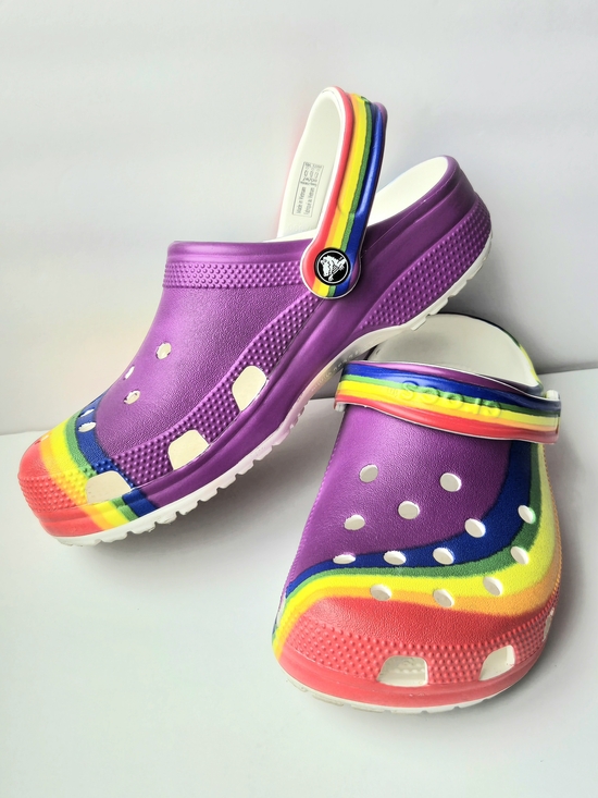 CROCS Shoes - Crocs Ltd Edition Rainbow Purple Classic High Block Clogs Comfort Slip On Shoes